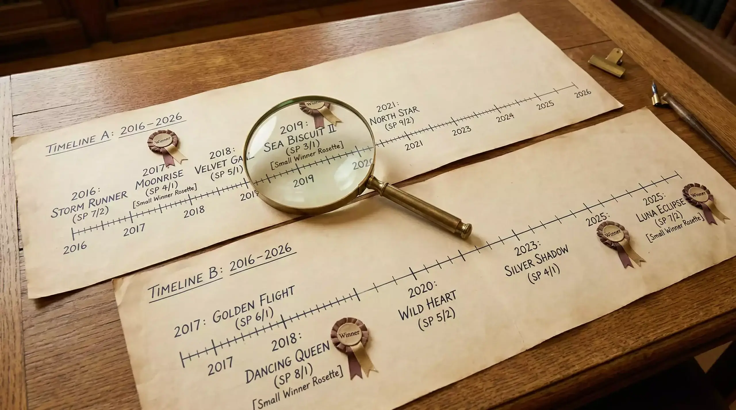 Historical timeline of Cheltenham Gold Cup and Champion Hurdle winners with betting odds patterns