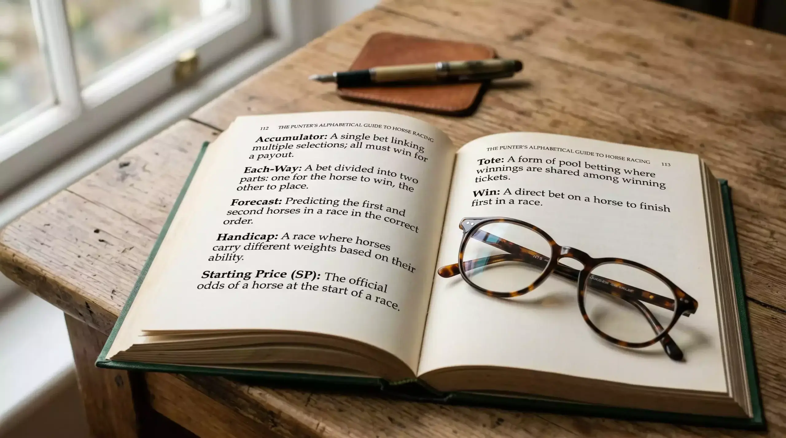 Open glossary page of horse racing betting terms used by UK punters