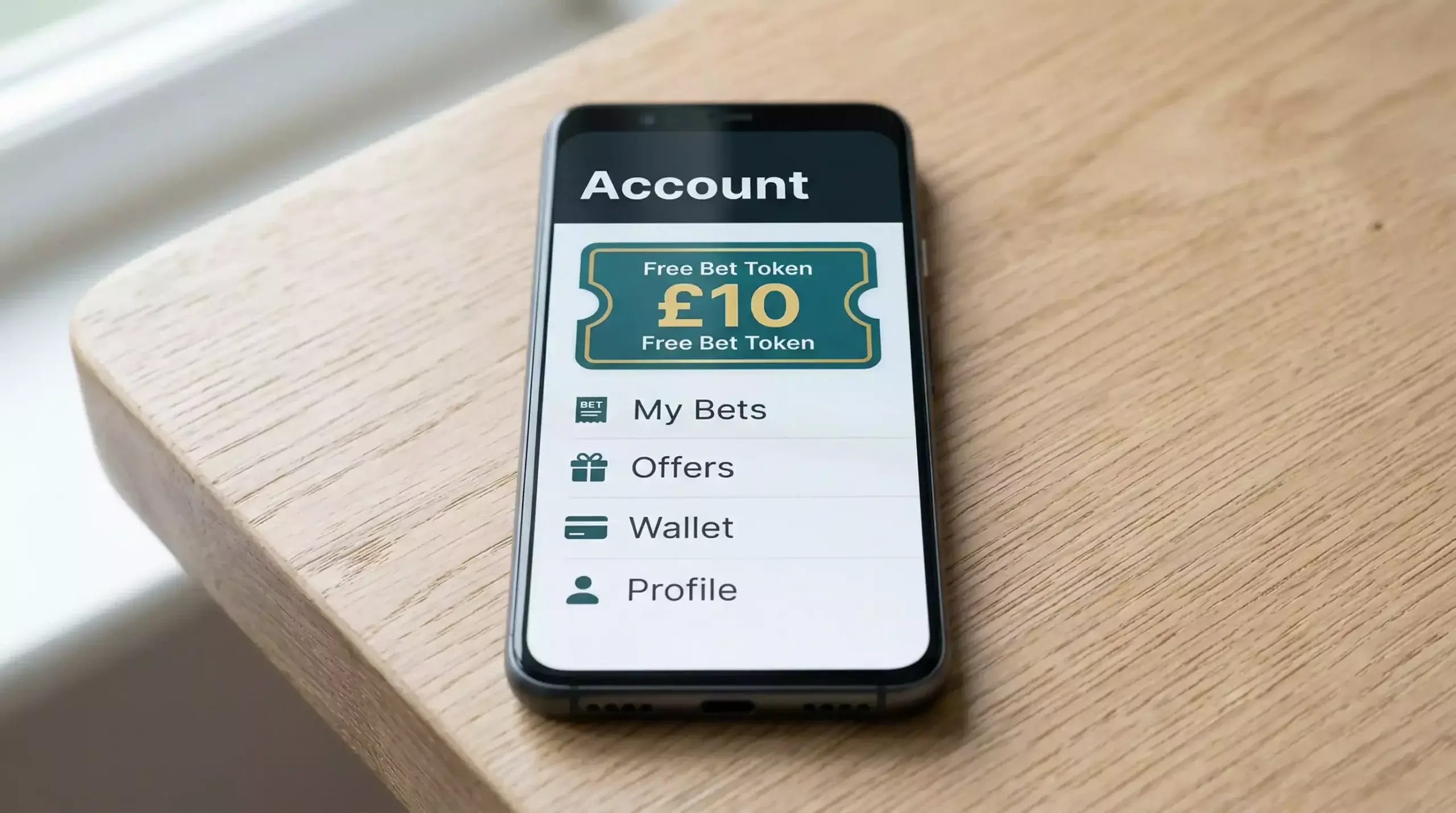 Free bet token displayed on a mobile betting app for UK horse racing