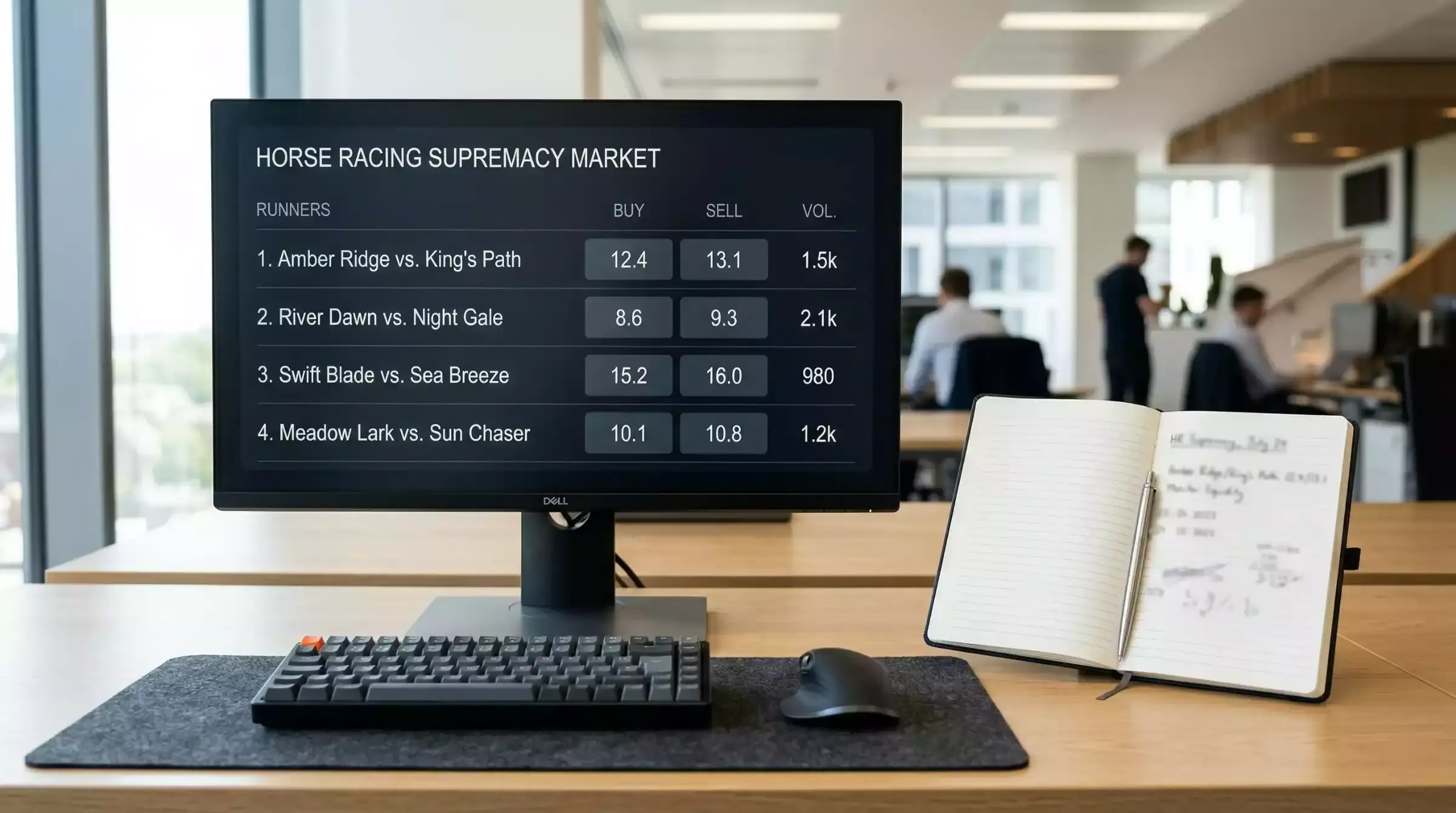 Spread betting screen showing buy and sell margins for a horse racing market